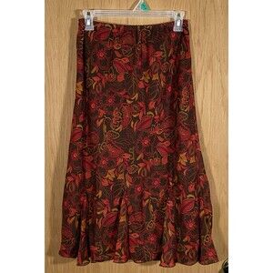 Vtg Versailles 90s Y2K Women's M Dark Floral Midi Skirt Ruffle Boho Forest Fairy
